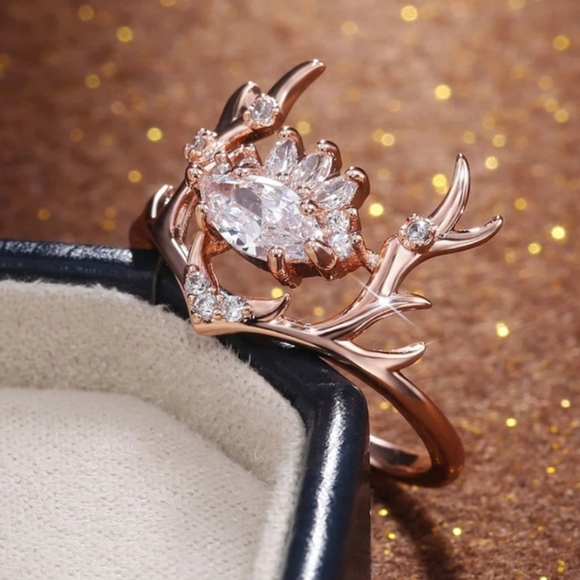 🎀Rose Gold Natural Crystals Elk Antlers Ring - Picture 8 of 8